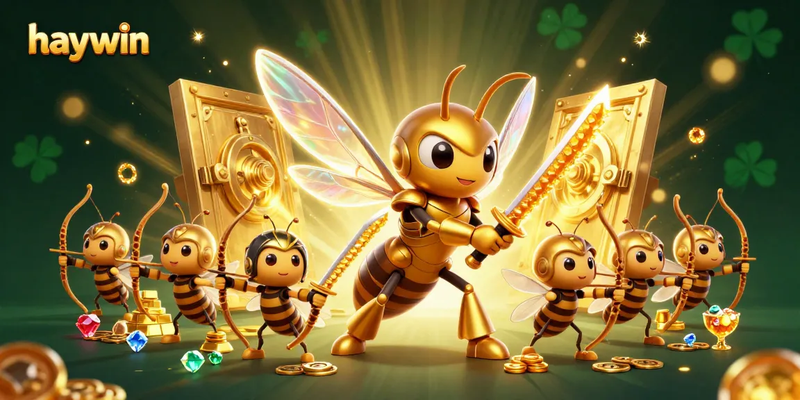 Join the exciting adventures at haywin as a giant golden hornet battles for treasures in a vibrant casino atmosphere.