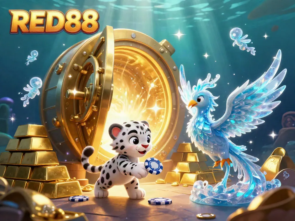 Play poker with RED88 as a snow leopard and an ice phoenix reveal a treasure vault overflowing with gold.